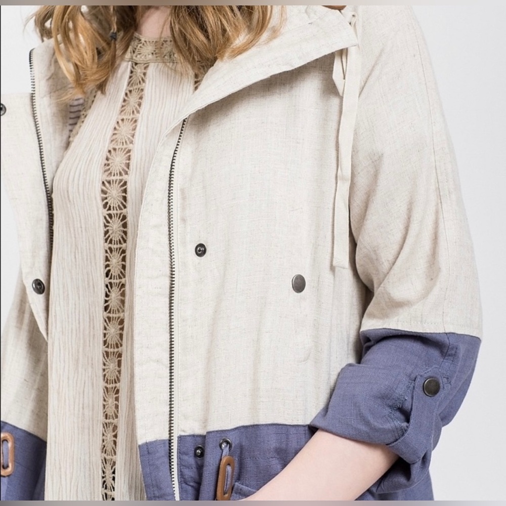 Dry Goods Blu Pepper Color Block Utility Jacket - Tan and Blue - Size Medium